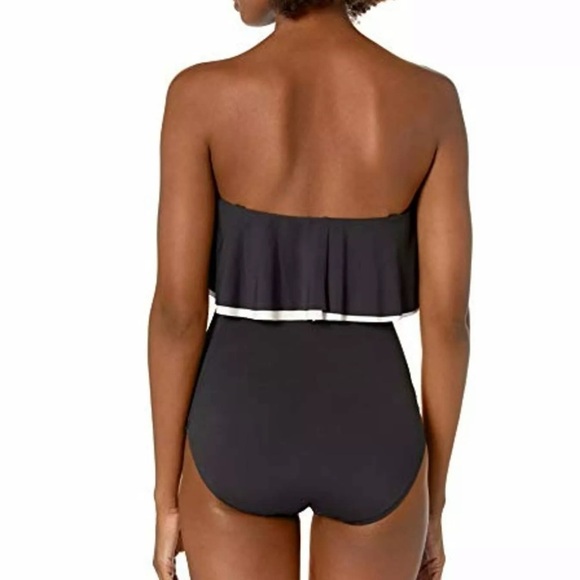 Contours by Coco Reef Women's Agate Ruffle Bandeau One Piece Black Swimsuit - Picture 4 of 12